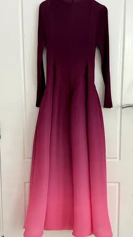 Long ombre evening dress - burgundy to pink, long sleeves, modest fit