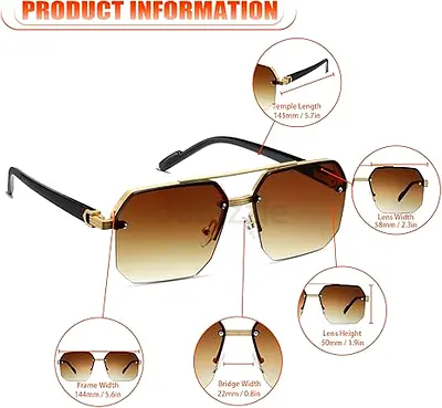 Hexagon Rimless Gradient Lens Sunglasses - Gold Frame, Brown Fade