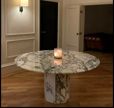 Round Marble Dining Table — Solid Base, Classic Design