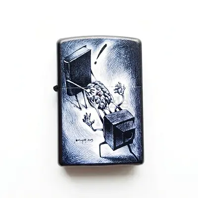 Hand-painted collectible Zippo-style lighter with surreal brain art - UNUSED - 182