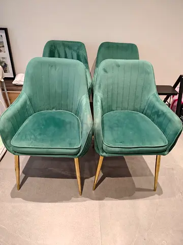 Set of 4 Green Velvet Dining Chairs with Gold Legs