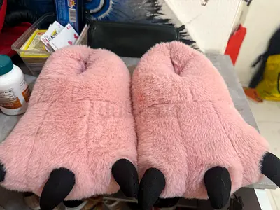 Pink Furry Animal Paw Slippers - Cozy Indoor Home Shoes