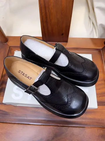 ST&SAT 100% New Top-grain sheepskin Brogue Shoes, Elegant Breathable Shoes school shoe