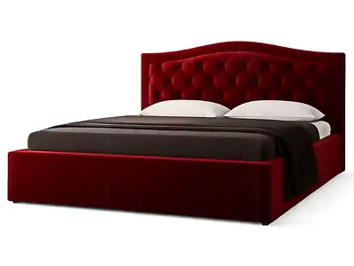 Queen-sized Red Upholstered Bed Frame with Tufted Headboard
