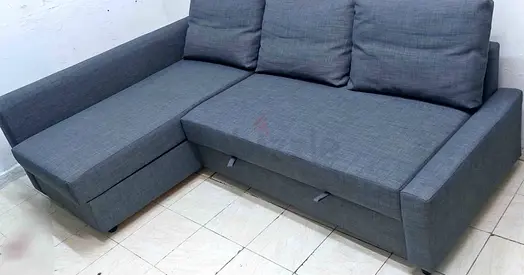 Gray L-shaped Fabric Sofa bed with Storage - Good Condition