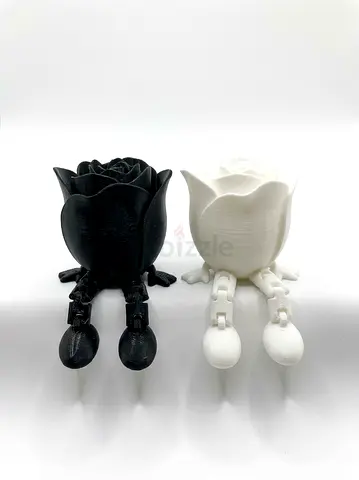 Pair of 3D-Printed Rose Planters with Articulated Legs (Black & White)