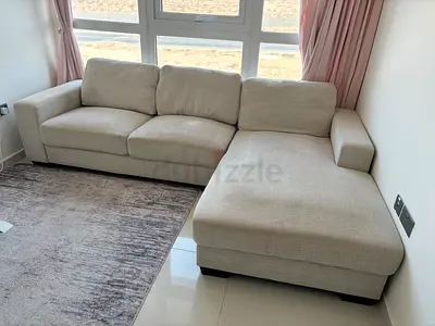 Beige L-shaped 3-seater Sofa with Right-side Chaise