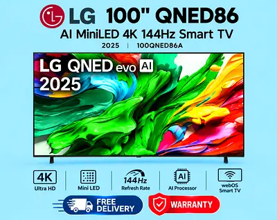 LG 100 Inch QNED86 AI MiniLED 4K 144Hz Smart TV 2025 100QNED86A
