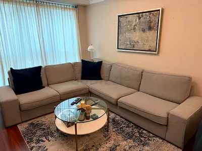 Light grey L-shaped sectional sofa in good condition