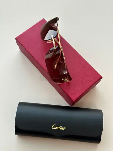 Cartier rimless sunglasses with case - brown lenses