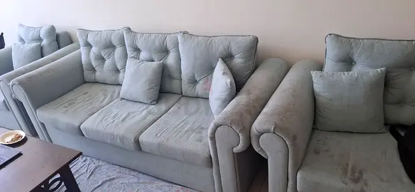 Light grey 3-seater sofa with matching armchair - good condition
