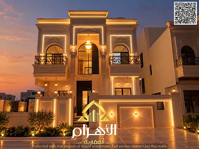 Luxury villa, prime location, mall behind the villa, garden in front of the villa, registration fees included, two floors and a roof