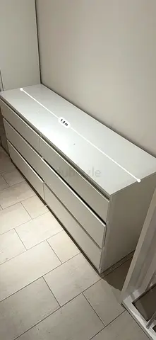 White 6-drawer Low Dresser / Wide Chest - Good Condition