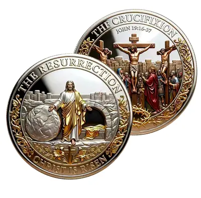 Christian Commemorative Coins – 40mm  Beautiful detailed Resurrection & Crucifixion collectible coin