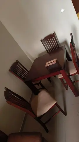 Wooden 4-Seater Dining Table with Cushioned Chairs