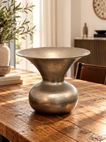 Marina home Decorative metallic vase / urn — silver finish, aluminum