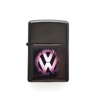 Black Zippo-style Lighter with Pink Volkswagen Logo - UNUSED - 186
