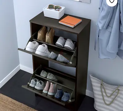 Slim 3-Tier Flip Shoe Cabinet / Storage Organizer - Dark Wood Finish