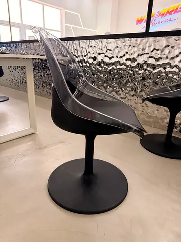 Set of 12 Modern Clear Acrylic Dining Chairs with Black Pedestal Bases