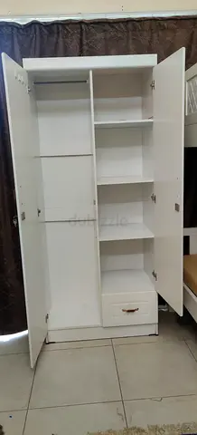 White 2-Door Wardrobe with Shelves and Drawer - Very Good Condition