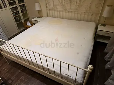 Ikea White metal bed with mattress