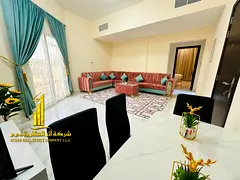 Luxury apartment, second occupancy. Two bedrooms, living room, and open balcony. Ajman Corniche. Ful