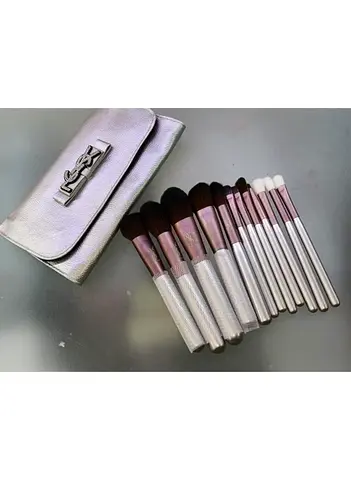 YSL Luxury Makeup Brush Set 12PCS with Premium Travel Pouch – Professional Face & Eye Makeup Brushes