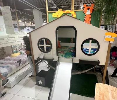 Kids Playhouse Bed with Slide - House Style Bunk Bed