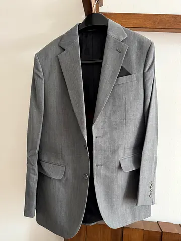 Light Grey Men's Suit Jacket - Single Breasted, Size Medium