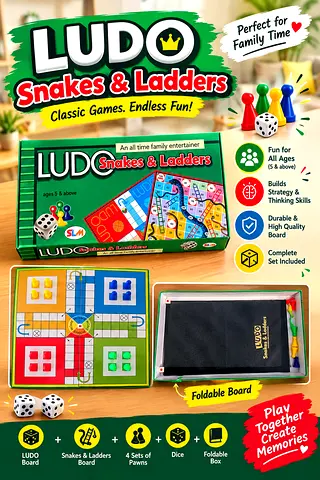 Ludo & Snakes & Ladders Foldable Board Game — Complete Family Set