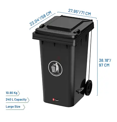 240L Wheeled Outdoor Trash Bin / Dustbin - Large Capacity