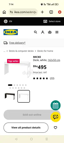 IKEA MICKE White Desk 142x50 cm - New, Good Condition