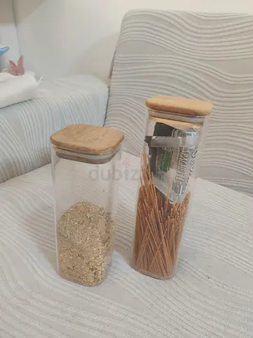 Set of 2 Glass Kitchen Storage Jars with Wooden Lids
