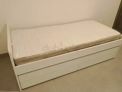 IKEA slakt bed under bed with 2 mattresses and 2 storage drawers underneath , no any scratches