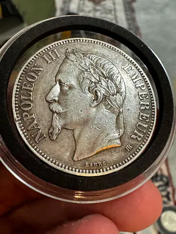 Silver 1868 Napoleon III France 5 francs coin (old antique coins)