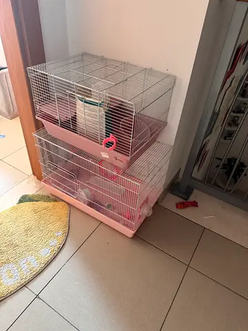 Two pink pet cage suitable for hamsters with everything