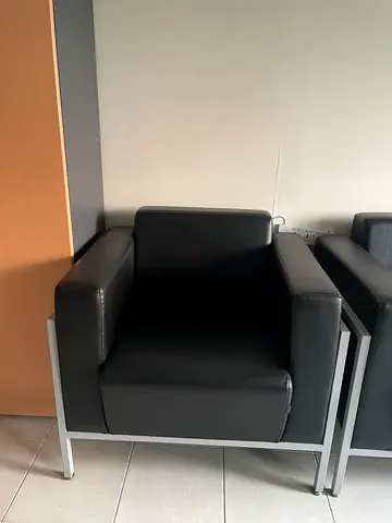 Black Leather Single Armchair with Metal Frame - Good Condition