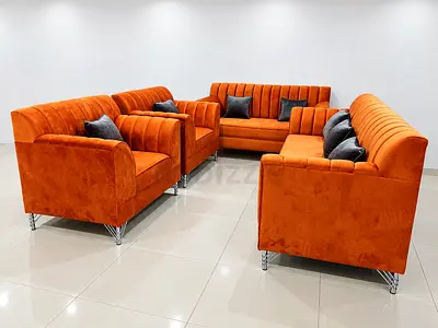 Brand new 7 seater sofas available you can get from us at the lowest rates orange color sofa