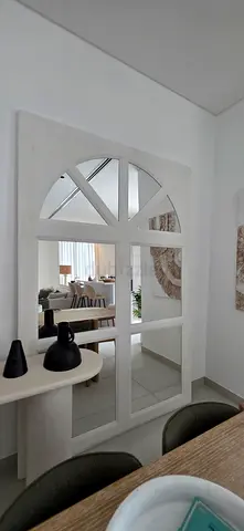 Large Decorative Window-Style Wall Mirror - White Frame