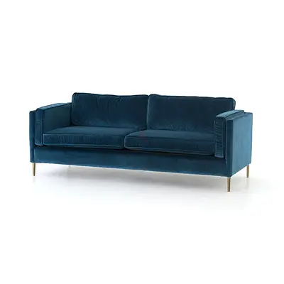 Blue velvet 3 seater sofa with gold legs