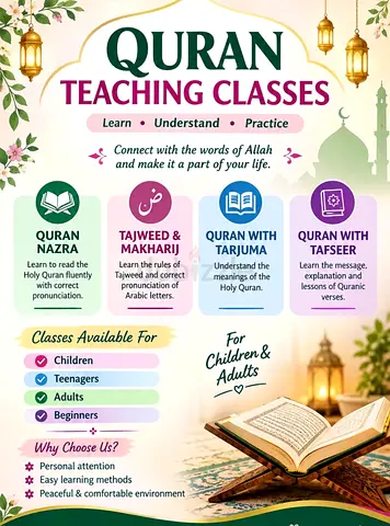 Quran Teaching Classes - Tajweed, Tarjuma, Tafseer & Nazra (For Children & Adults)