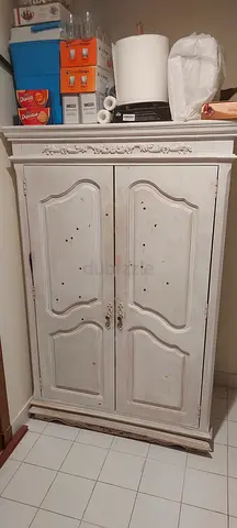Vintage-style white wooden Kitchen pantry cupboard