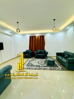 Luxury apartment, second occupancy, one bedroom, living room with open balcony. Ajman Corniche. Full