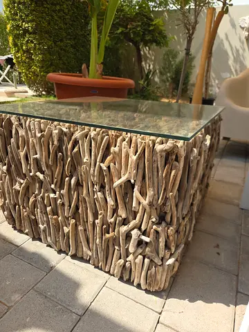 Driftwood Coffee Table with Glass Top - Rustic Outdoor/Indoor
