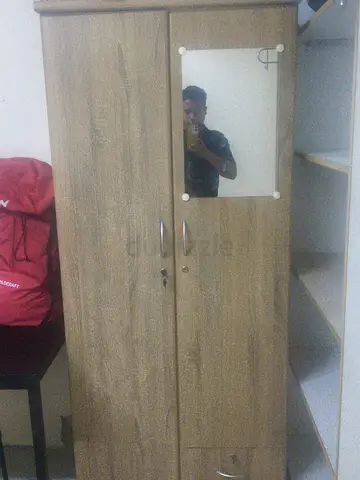 Two-door Wooden Wardrobe with Mirror — Good Condition