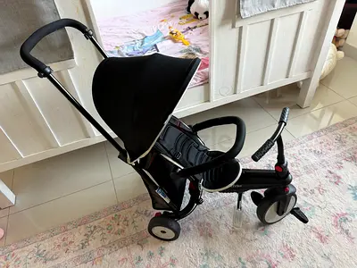 3-in-1 Push Tricycle with Parent Handle and Canopy - Black