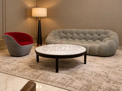 Roche Bobois Contemporary Bubble sofa with marble-top coffee table and accent chair set