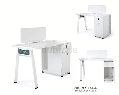 White Office Desk with Storage Cabinet and Modesty Panel (120x60x75cm)