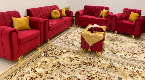 Elegant brand new 7 seater sofa with mix color pillows you can get from us in best prices