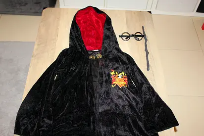 Child's Black Wizard/Harry Potter Style Robe with Hood, Glasses and  Magic Wand